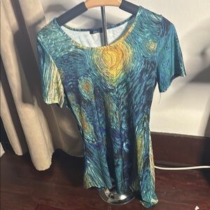 Blue and Yellow Artistic Print Women's Top